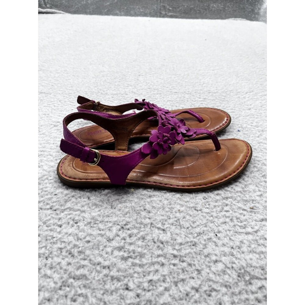 Women's Born Purple Leather Floral Thong Open Toe Side Buckle Sandals Size 8 - Picture 7 of 12